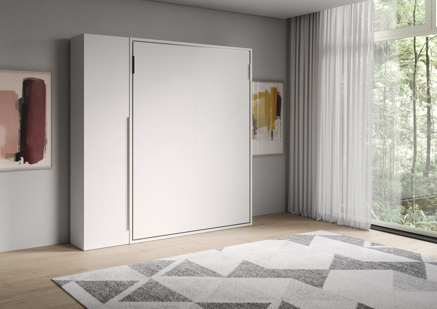 Letto matrimoniale verticale a scomparsa Versia 160 con armadio 1 anta dx Bianco