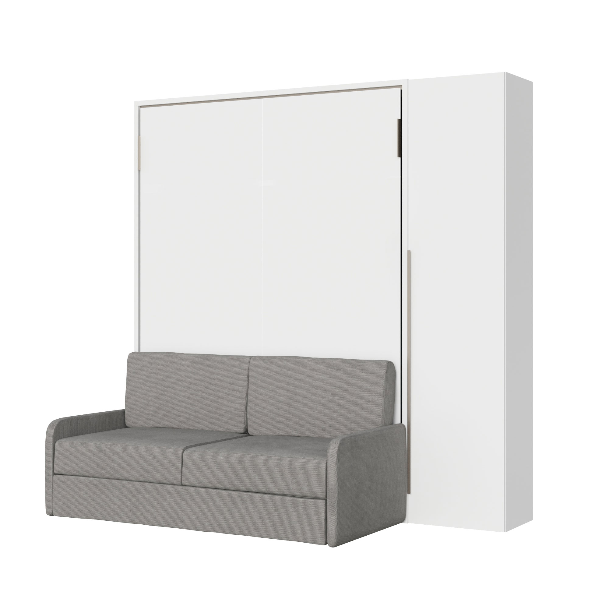 Letto matrimoniale verticale a scomparsa Versia Sofà 160 con divano, mensola e armadio 1 anta dx Bianco