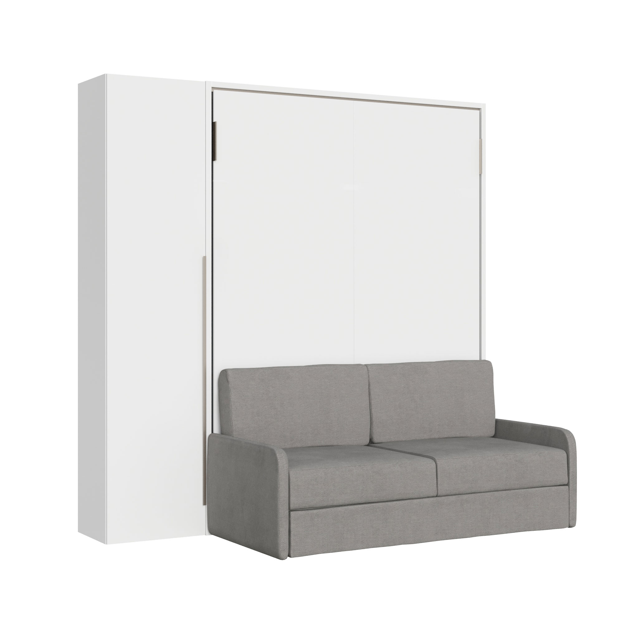 Letto matrimoniale verticale a scomparsa Versia Sofà 160 con divano, mensola e armadio 1 anta sx Bianco